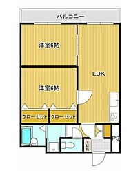 スカイコートけんとく町 2LDKの間取図画像