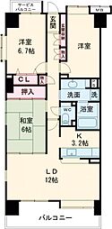 プリンスハイツ春日井南 3LDKの間取図画像