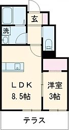 パルセイトA 1LDKの間取図画像