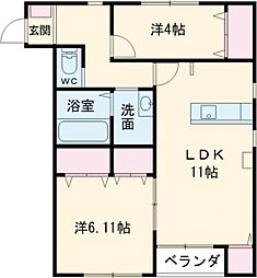 LUNAラポルテ 2LDKの間取図画像