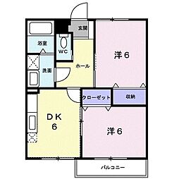 河辺ハーベストB 2DKの間取図画像