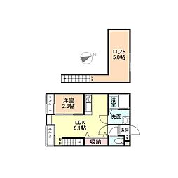 COZY2 1LDKの間取図画像