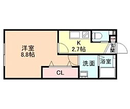 コモド太閤山II 1Kの間取図画像