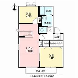 ロンサール賀茂B 2LDKの間取図画像