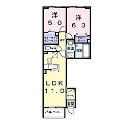 ウィステリアタウンI 2LDKの間取図画像