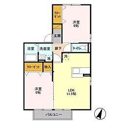 エクセルヒルズB 2LDKの間取図画像