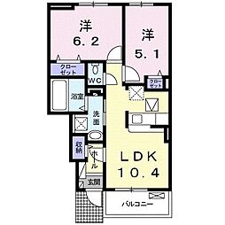 カーサオーシャン 2LDKの間取図画像