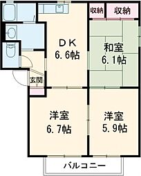 バリュージュ小山1 3DKの間取図画像