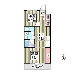 リバーサイド秀和 2DKの間取図画像