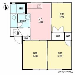 クレスコート関園A 3DKの間取図画像