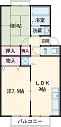 トゥインクルコート文化町7番館 2DKの間取図画像