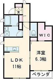 クレストコートB棟 1LDKの間取図画像