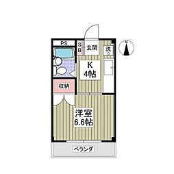 クーノス北坂戸 1Kの間取図画像