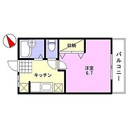 ハイツしらさぎA棟 1Kの間取図画像