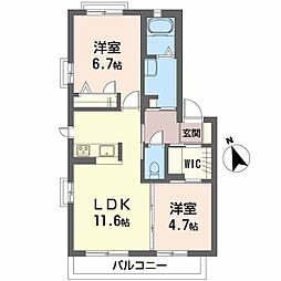 ハピネス西条E 2LDKの間取図画像