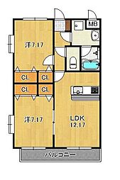 インポート久留米ルビー5 2LDKの間取図画像