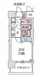 スプランディッド堺東DUE 1Kの間取図画像
