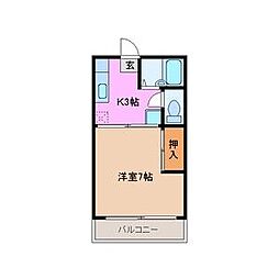 アクティブシティC棟 1Kの間取図画像