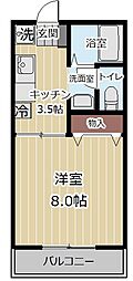 山田ハイツC 1Kの間取図画像