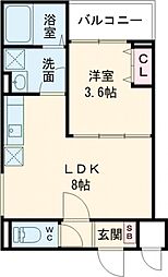 D porta bijou 1LDKの間取図画像