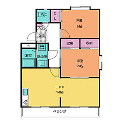 シーズンコート柏原町 2LDKの間取図画像
