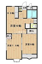 ヴィエント 2DKの間取図画像