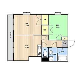 ラフォーレ9番館 2LDKの間取図画像