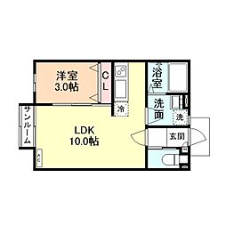 モダンスクエア 1LDKの間取図画像