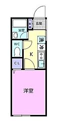 TJ杭ノ瀬II 1Kの間取図画像