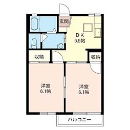シャルム国分寺台 2DKの間取図画像