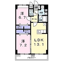 スカイブルーレジデンス横浜 2LDKの間取図画像