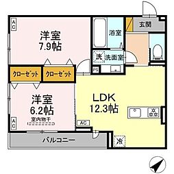 市原市君塚1丁目アパート 2LDKの間取図画像