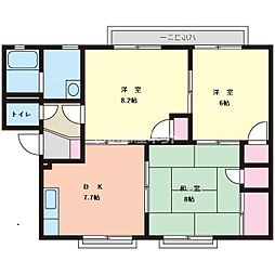 テイセキ物見山ハイツA 3DKの間取図画像