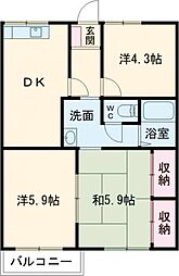 ガーデンハイツ緑ケ丘D棟 3DKの間取図画像