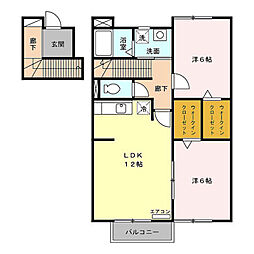 グレイタス川元A棟 2LDKの間取図画像