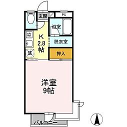 アピア開成 1Kの間取図画像