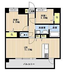 LIBTH博多住吉PREMIER 2LDKの間取図画像