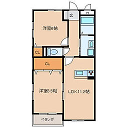 クレメント引野 2LDKの間取図画像