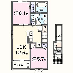 泉北郡忠岡町馬瀬2丁目アパート 2LDKの間取図画像