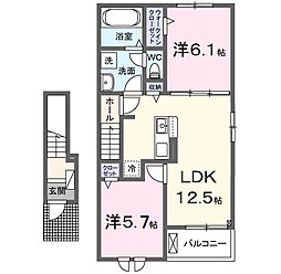 泉北郡忠岡町馬瀬2丁目アパート 2LDKの間取図画像