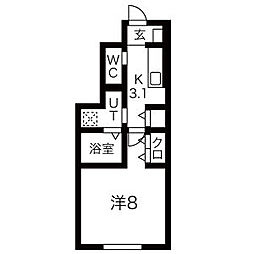 コンフォートグレイスB 1Kの間取図画像