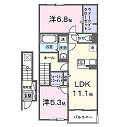 ヒカルサ船橋小室サウスI 2LDKの間取図画像