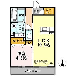ラフィネ千木 1LDKの間取図画像