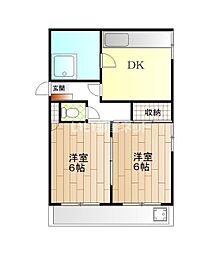 クオリア鷹匠町 2DKの間取図画像