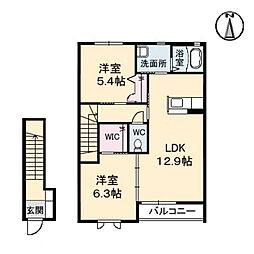 ブランドール大田B 2DKの間取図画像