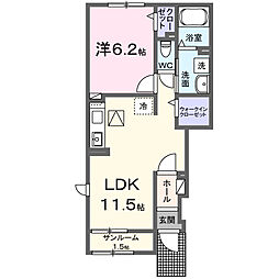 パラディ 久山四番館 1LDKの間取図画像