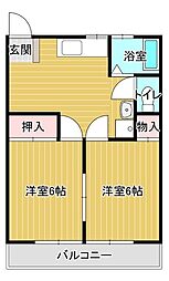 イーストハイツ 2DKの間取図画像