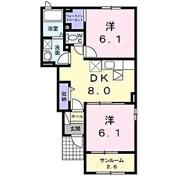 ボヌールTA 2DKの間取図画像