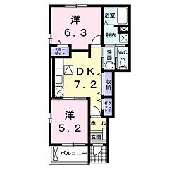 アクアイーストB 2DKの間取図画像