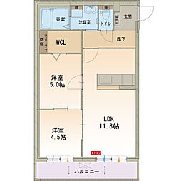 プランセッス 2LDKの間取図画像